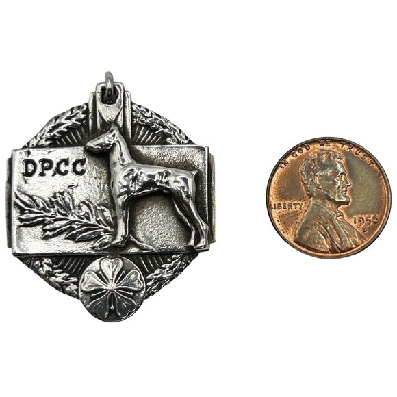 Vintage 925 Sterling Silver Doberman Hexagon Necklace Pendant - Monogrammed - Picture 2 of 4